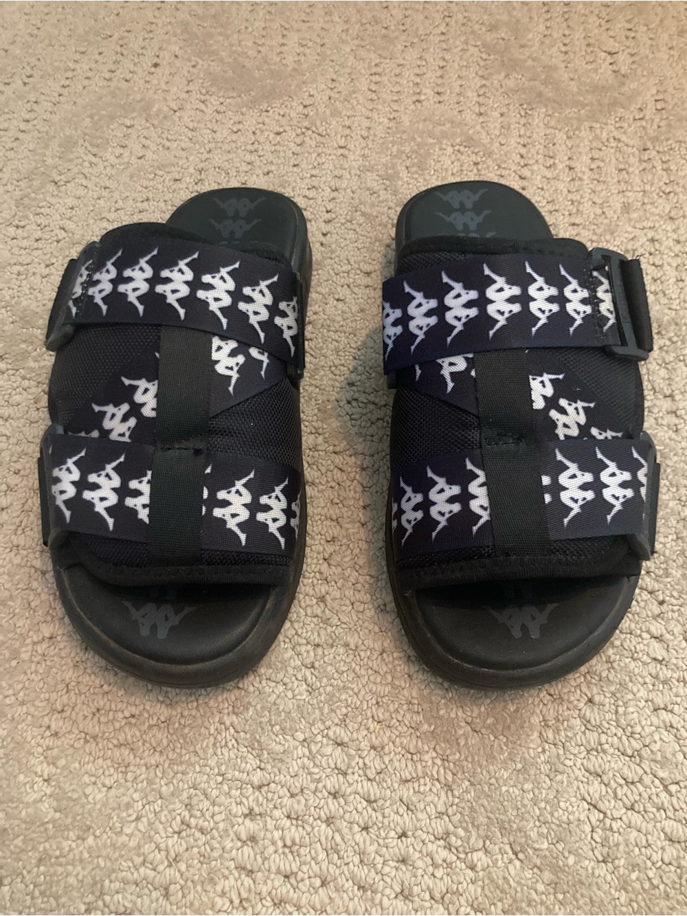 Kappa Black Slide Sandals with White Logo Straps